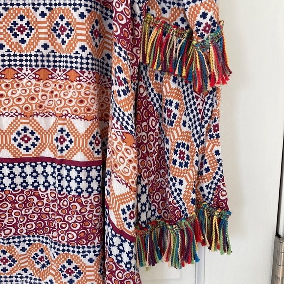 VELZERA tunic dress size XL red blue yellow beach coverup fringe - Picture 3 of 9